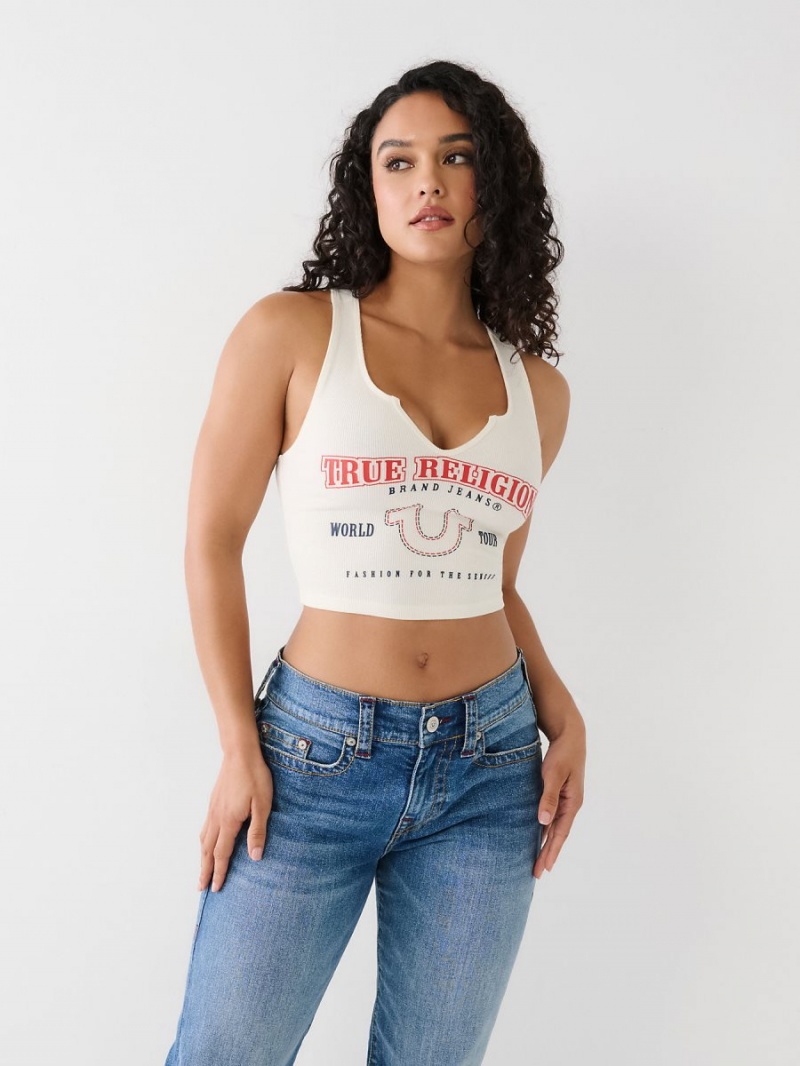 Camiseta True Religion Notch Crop Logo Blancas | 51RLUKWXC