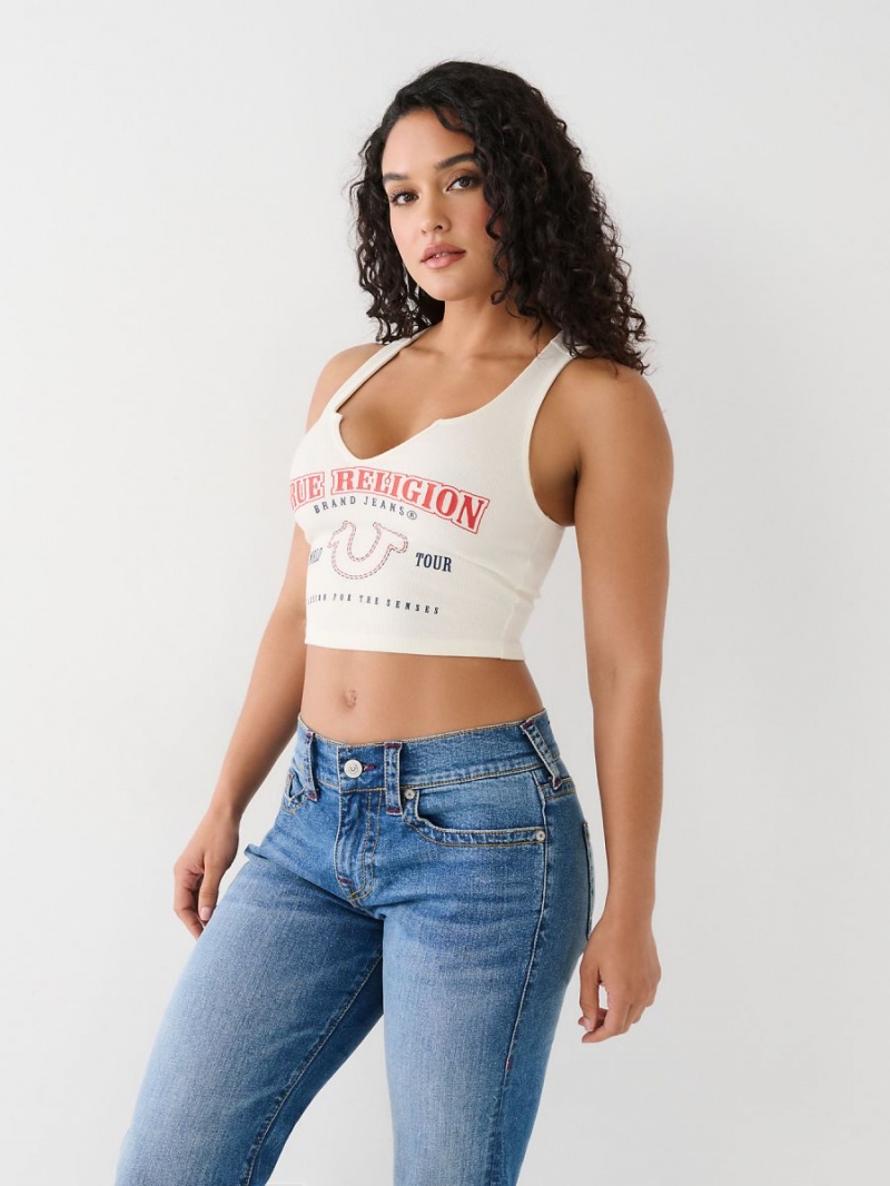 Camiseta True Religion Notch Crop Logo Blancas | 51RLUKWXC