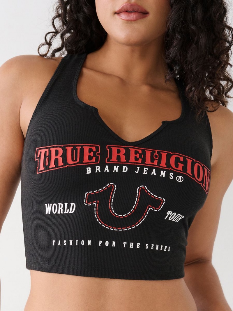 Camiseta True Religion Notch Crop Logo Coal | 93OYWXQGV