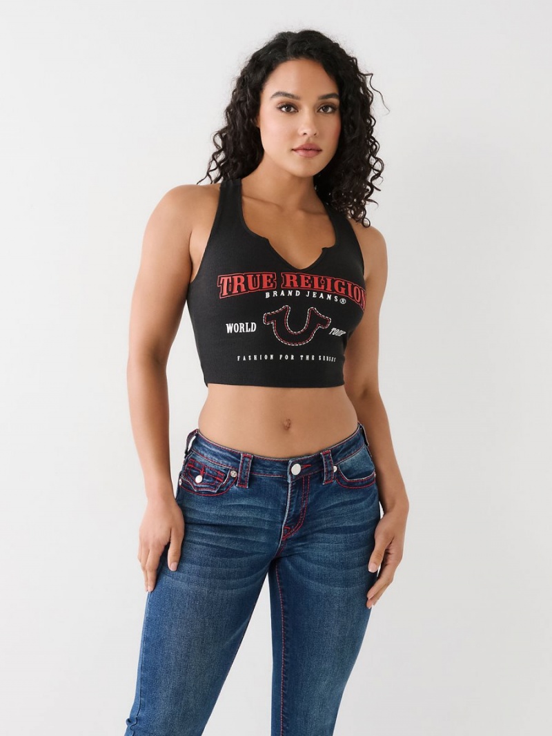 Camiseta True Religion Notch Crop Logo Coal | 93OYWXQGV