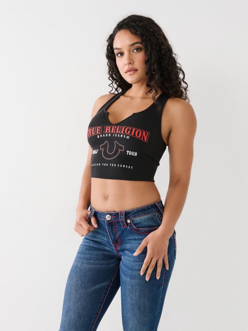 Camiseta True Religion Notch Crop Logo Coal | 93OYWXQGV