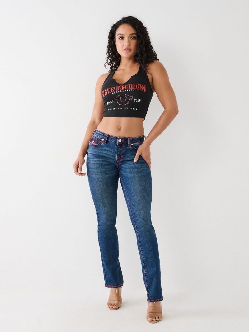 Camiseta True Religion Notch Crop Logo Coal | 93OYWXQGV