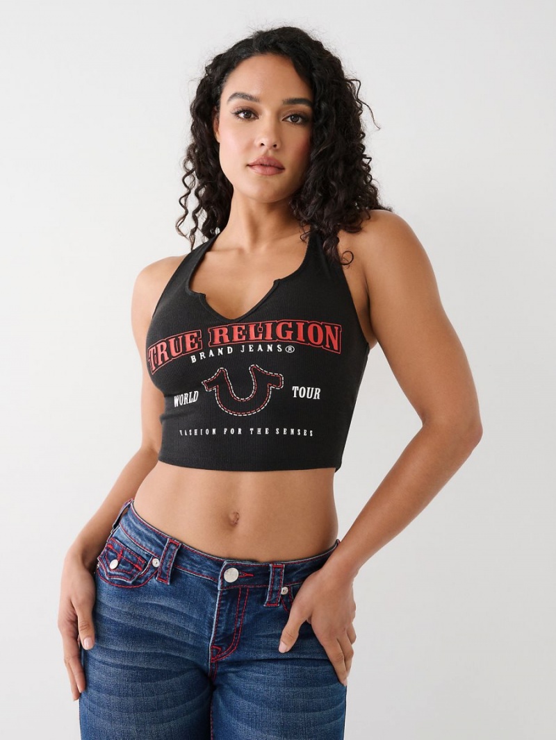 Camiseta True Religion Notch Crop Logo Coal | 93OYWXQGV