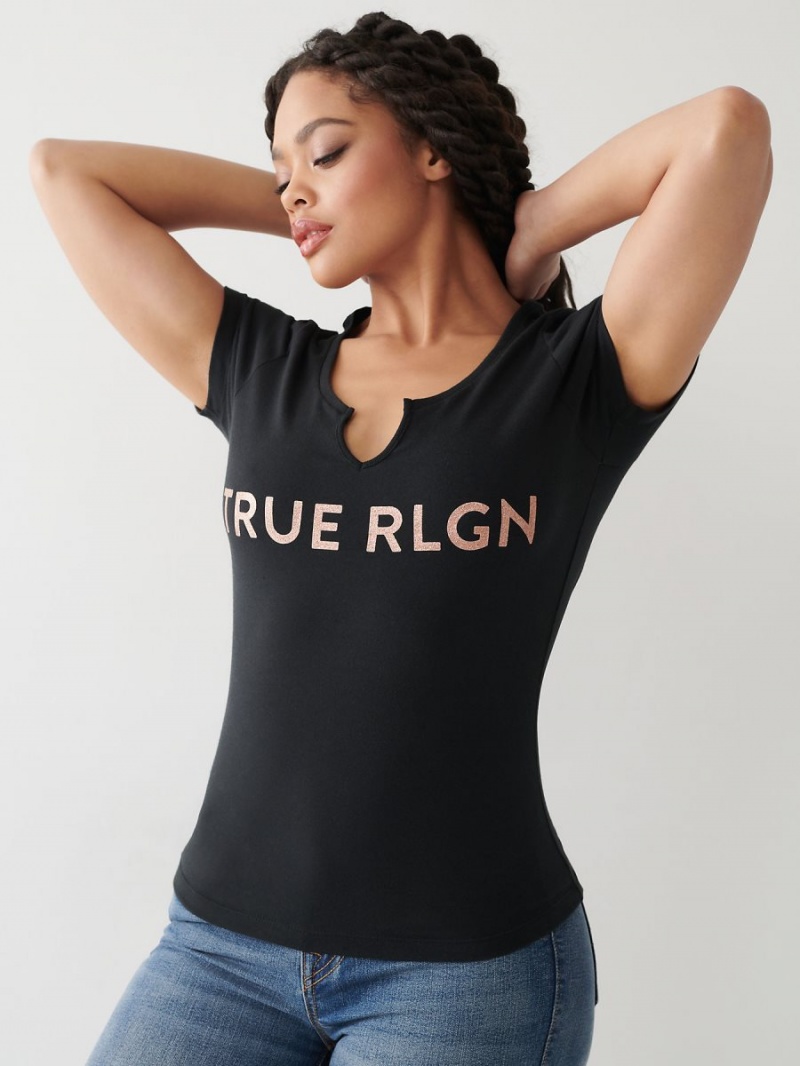 Camiseta True Religion Notch Logo Negras | 15BHYCVJN