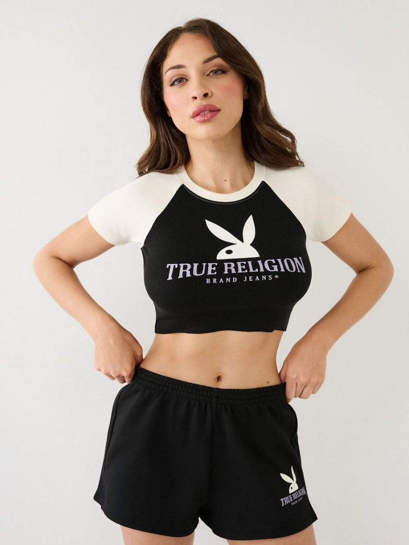 Camiseta True Religion Playboy X Raglan Baby Blancas | 67QIPXARU