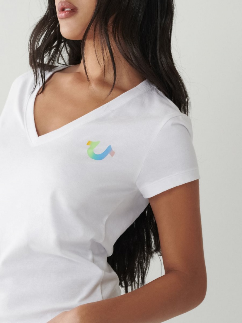 Camiseta True Religion Rainbow Logo V Blancas | 21YDETLNG