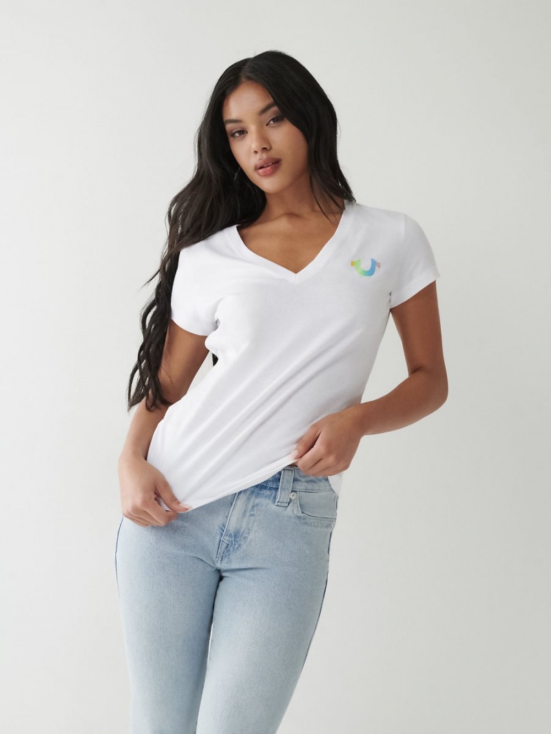 Camiseta True Religion Rainbow Logo V Blancas | 21YDETLNG