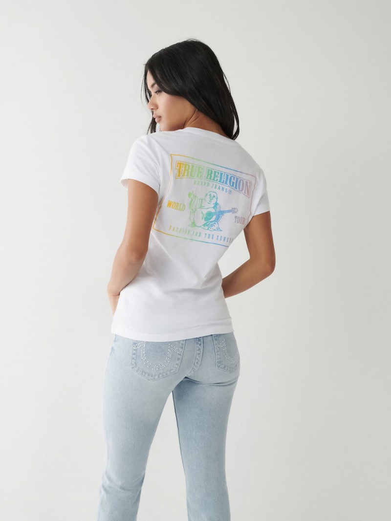 Camiseta True Religion Rainbow Logo V Blancas | 21YDETLNG