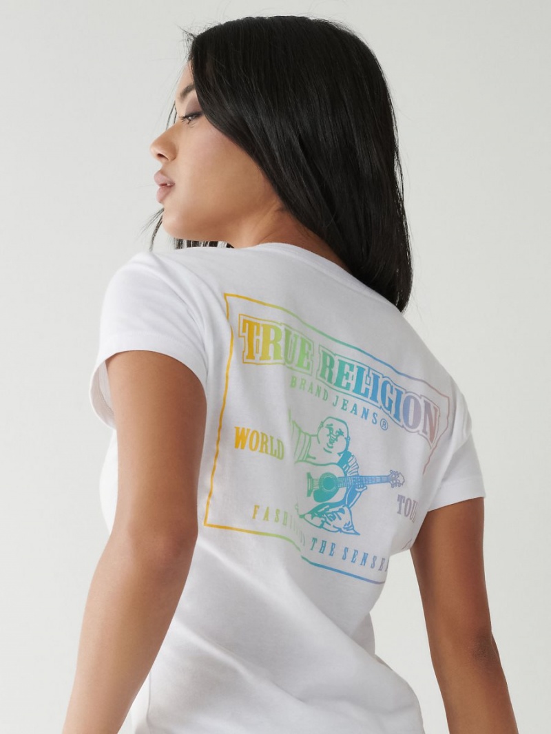 Camiseta True Religion Rainbow Logo V Blancas | 21YDETLNG