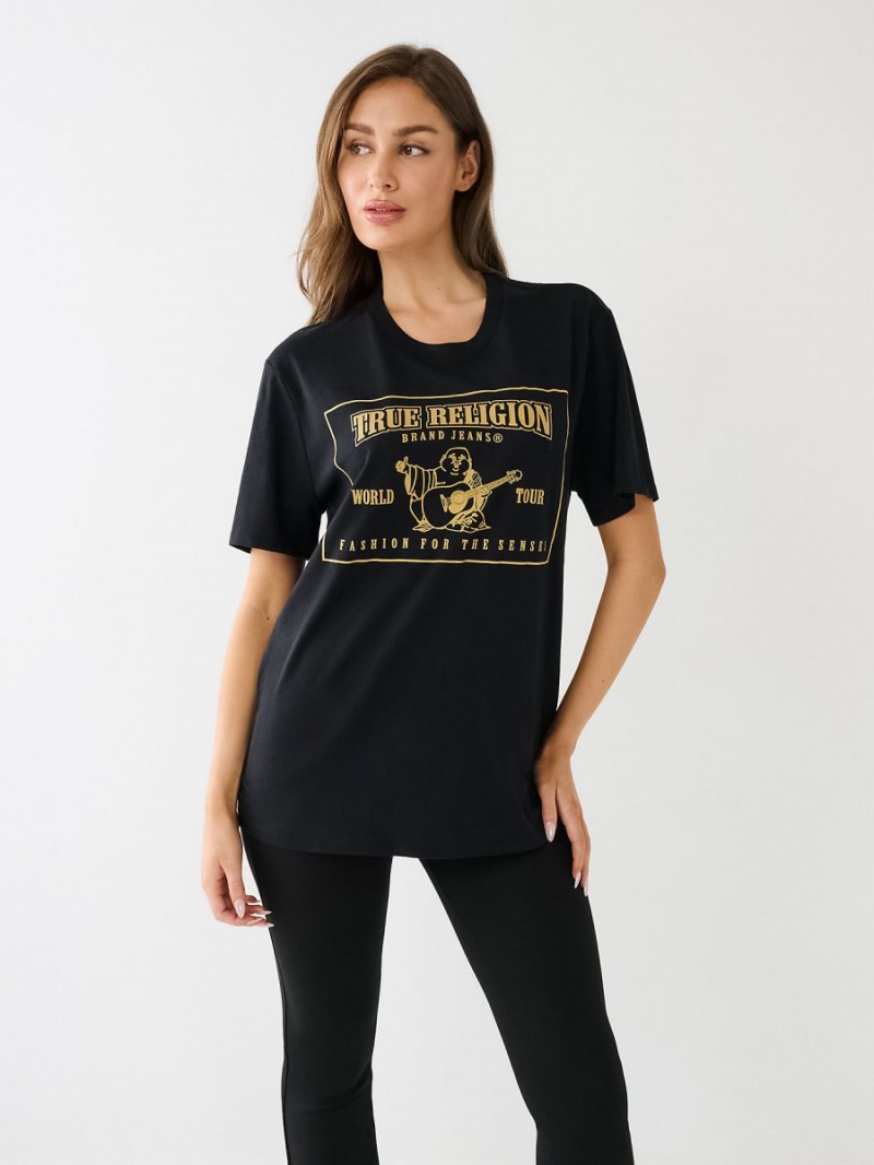 Camiseta True Religion Reflective Buddha Logo Boyfriend Negras | 74LMSATXI