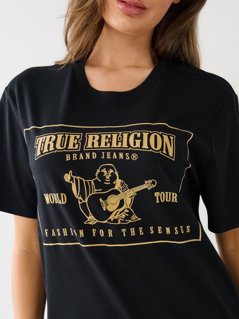 Camiseta True Religion Reflective Buddha Logo Boyfriend Negras | 74LMSATXI