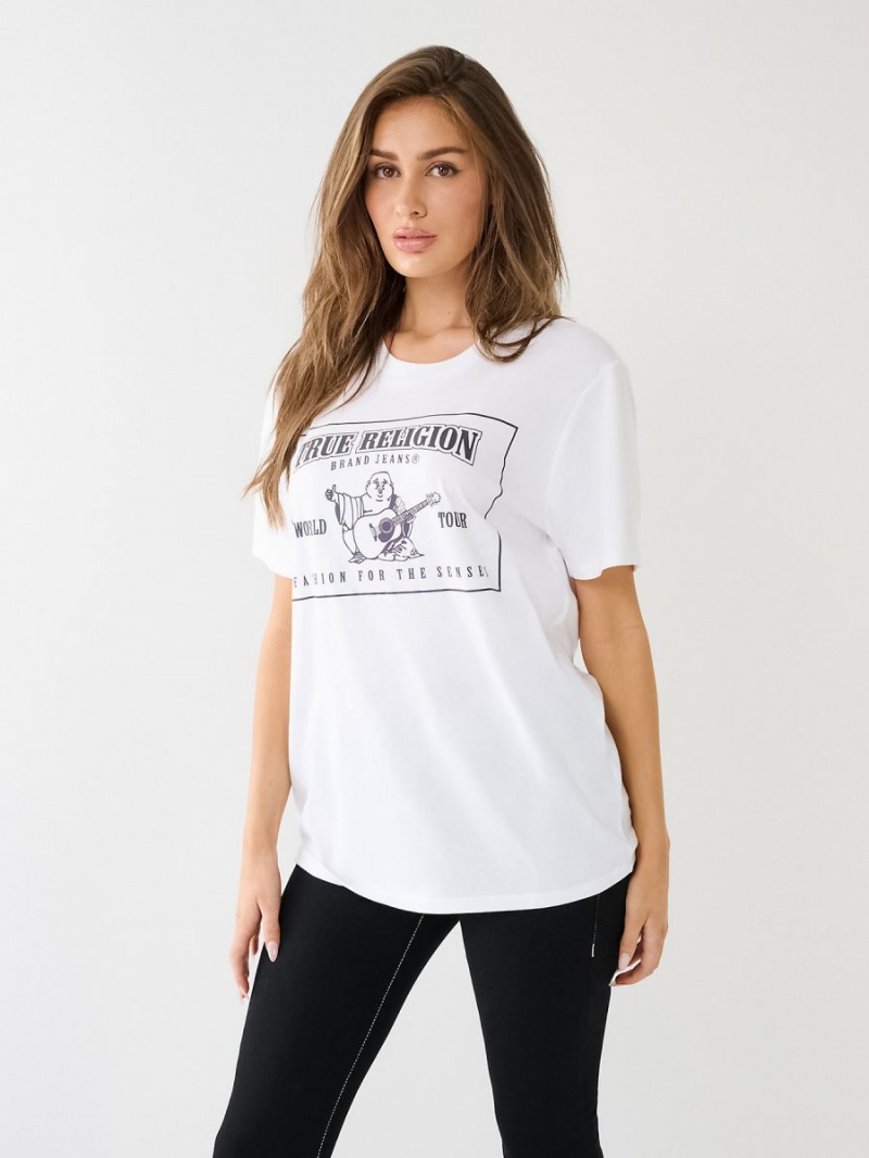 Camiseta True Religion Reflective Buddha Logo Boyfriend Blancas | 57YISHXZV