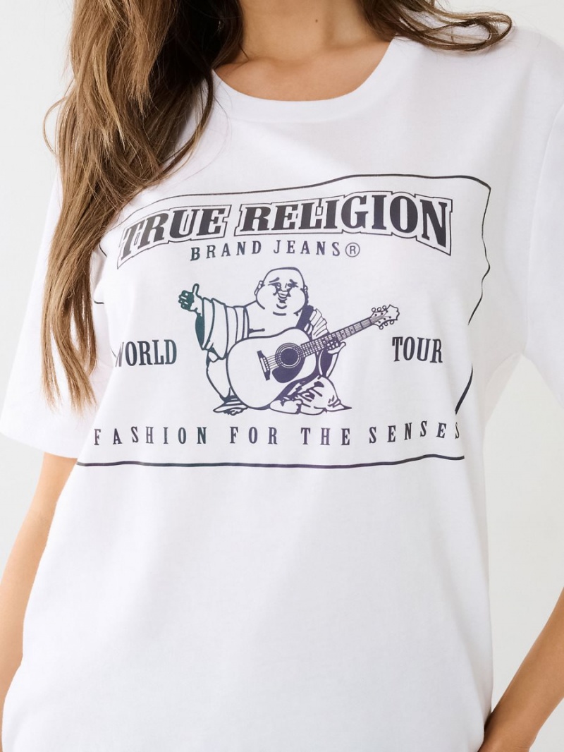 Camiseta True Religion Reflective Buddha Logo Boyfriend Blancas | 57YISHXZV