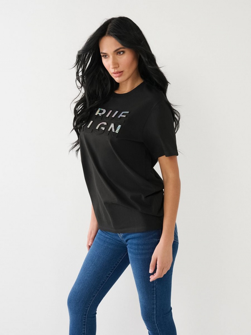 Camiseta True Religion Rlgn Logo Boyfriend Negras | 25MCRDLIV