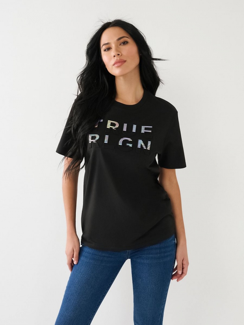 Camiseta True Religion Rlgn Logo Boyfriend Negras | 25MCRDLIV