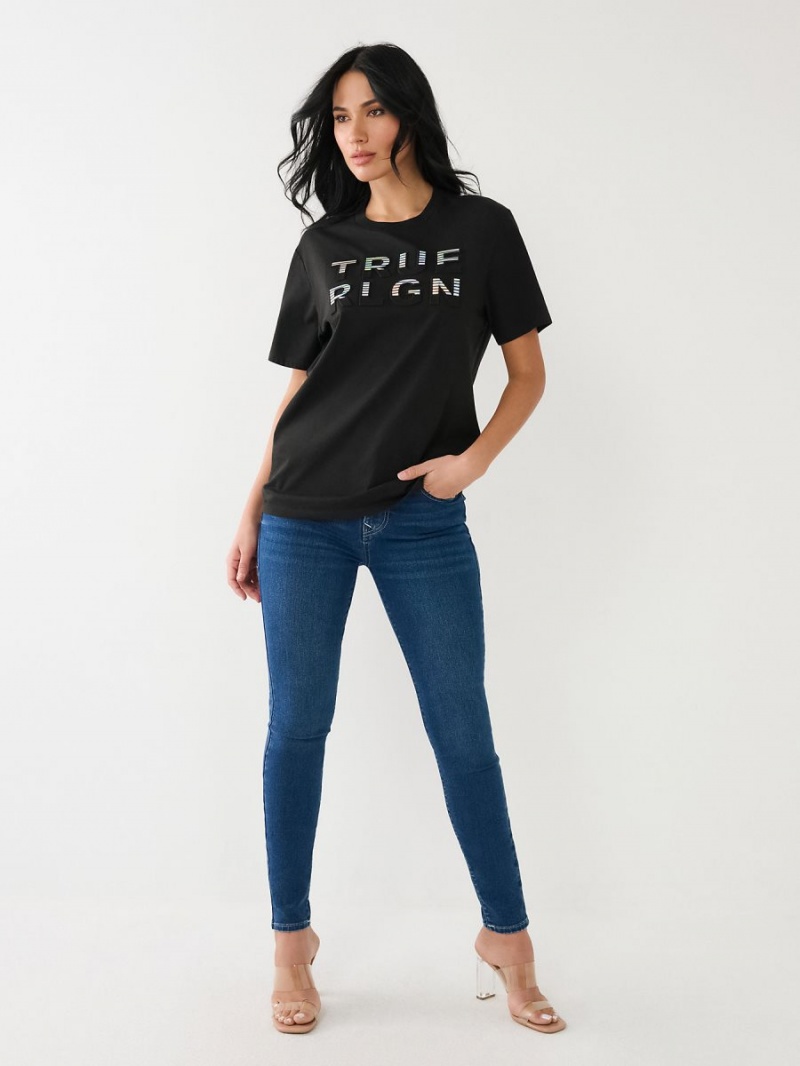 Camiseta True Religion Rlgn Logo Boyfriend Negras | 25MCRDLIV