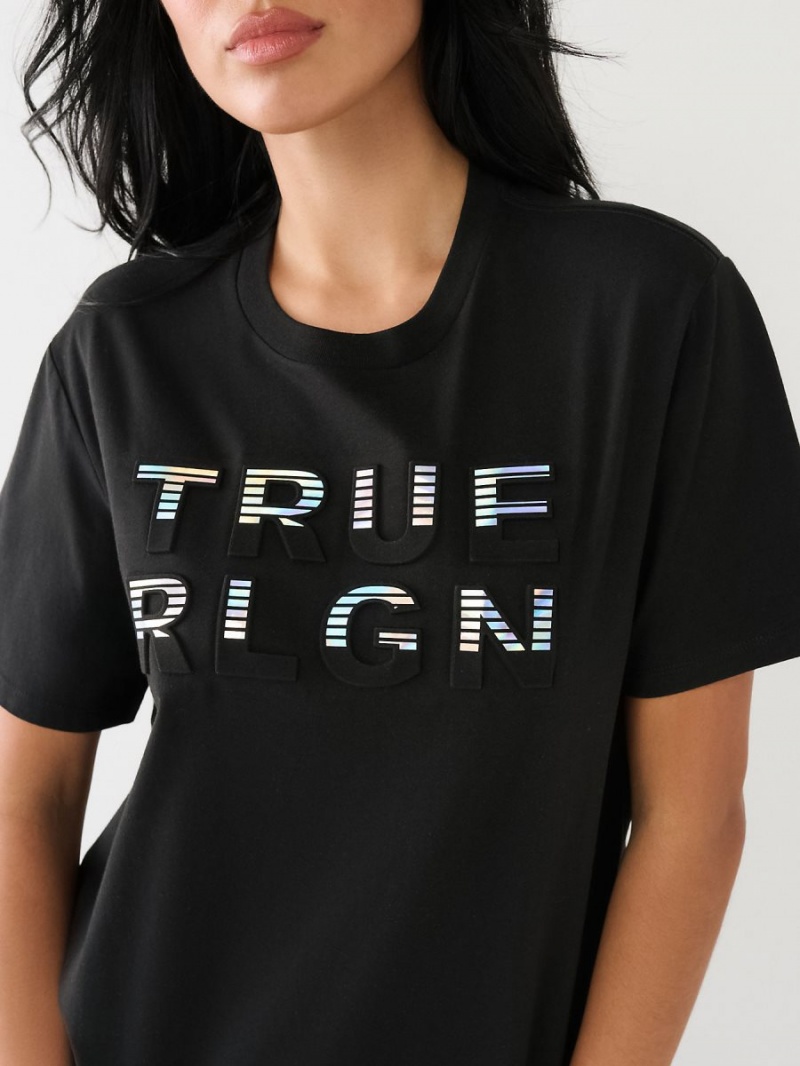 Camiseta True Religion Rlgn Logo Boyfriend Negras | 25MCRDLIV