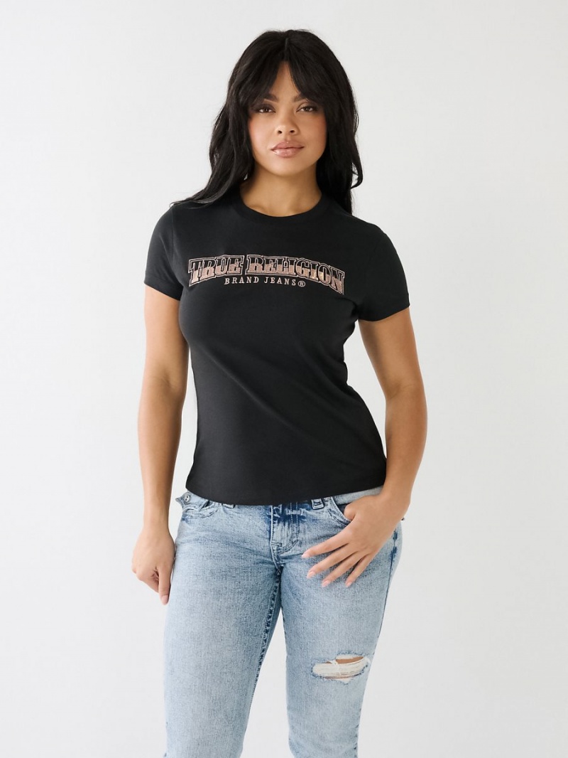 Camiseta True Religion Sequin Arched Logo Slim Negras | 18HYMVQNL