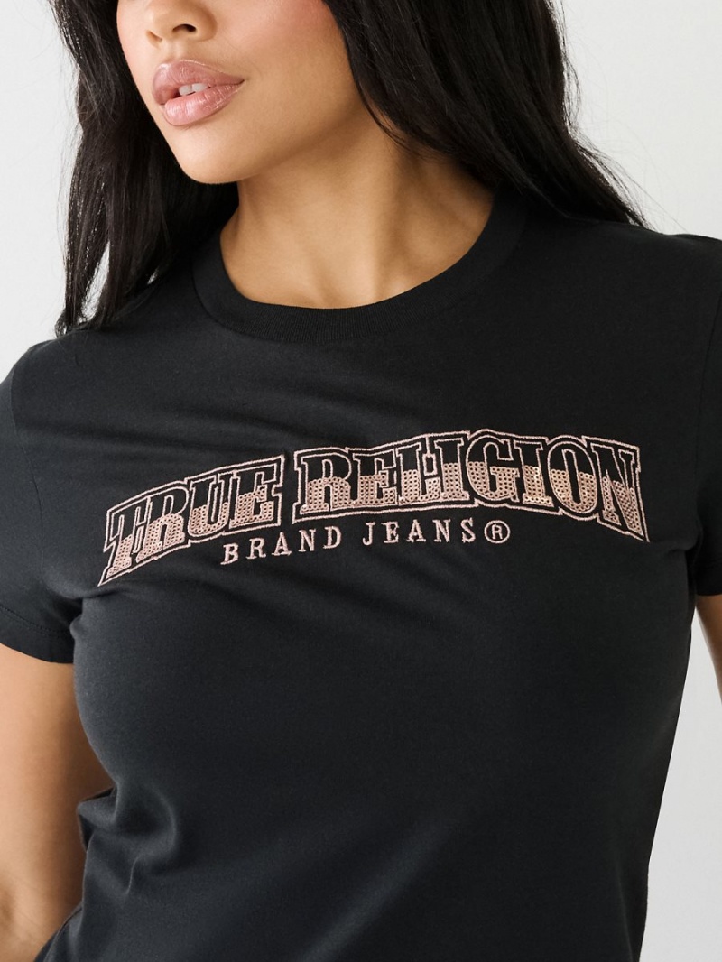 Camiseta True Religion Sequin Arched Logo Slim Negras | 18HYMVQNL