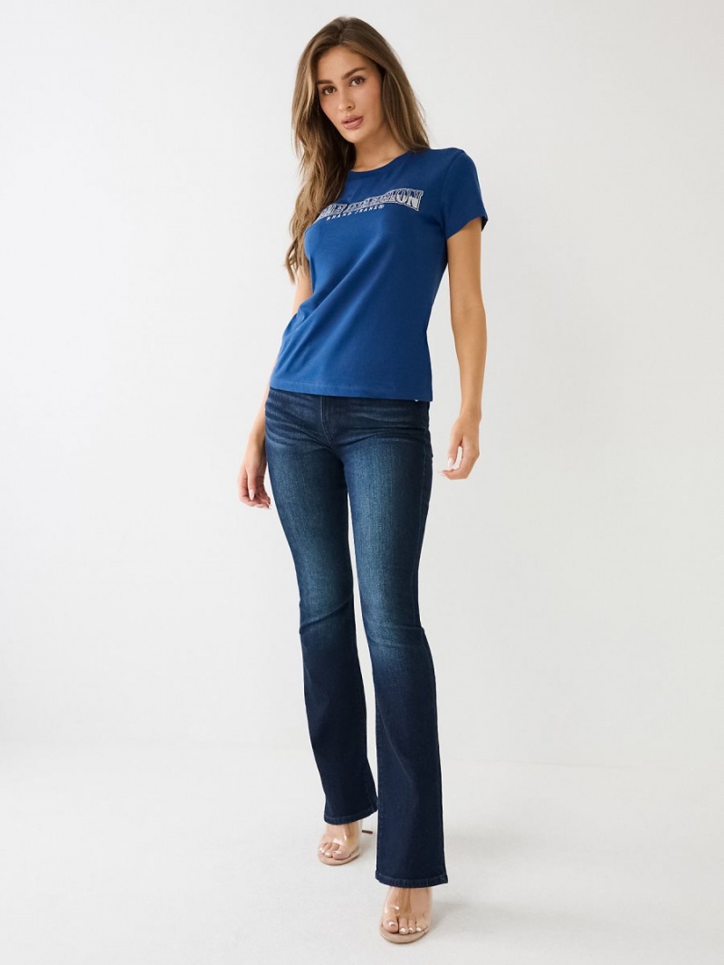 Camiseta True Religion Sequin Arched Logo Slim Azules | 73JATSRFI