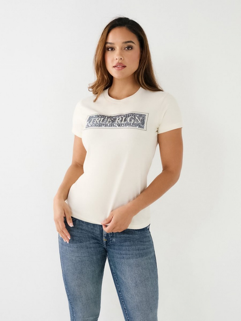 Camiseta True Religion Sequin Logo Blancas | 34DQISBUY