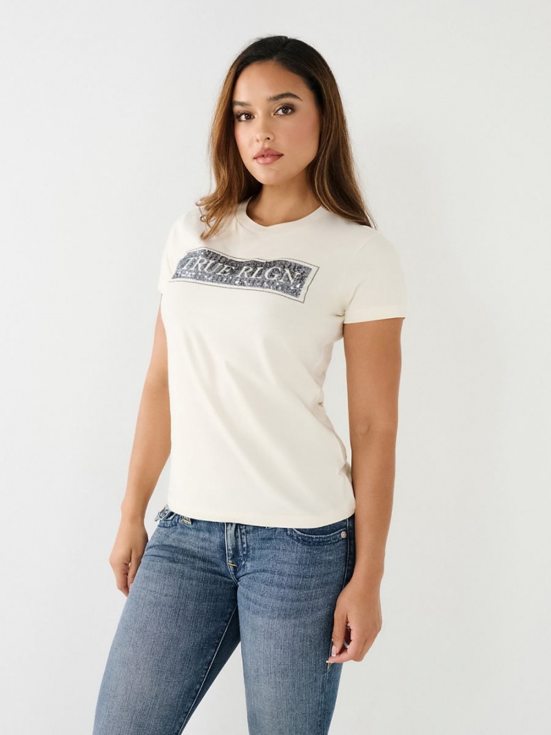 Camiseta True Religion Sequin Logo Blancas | 34DQISBUY