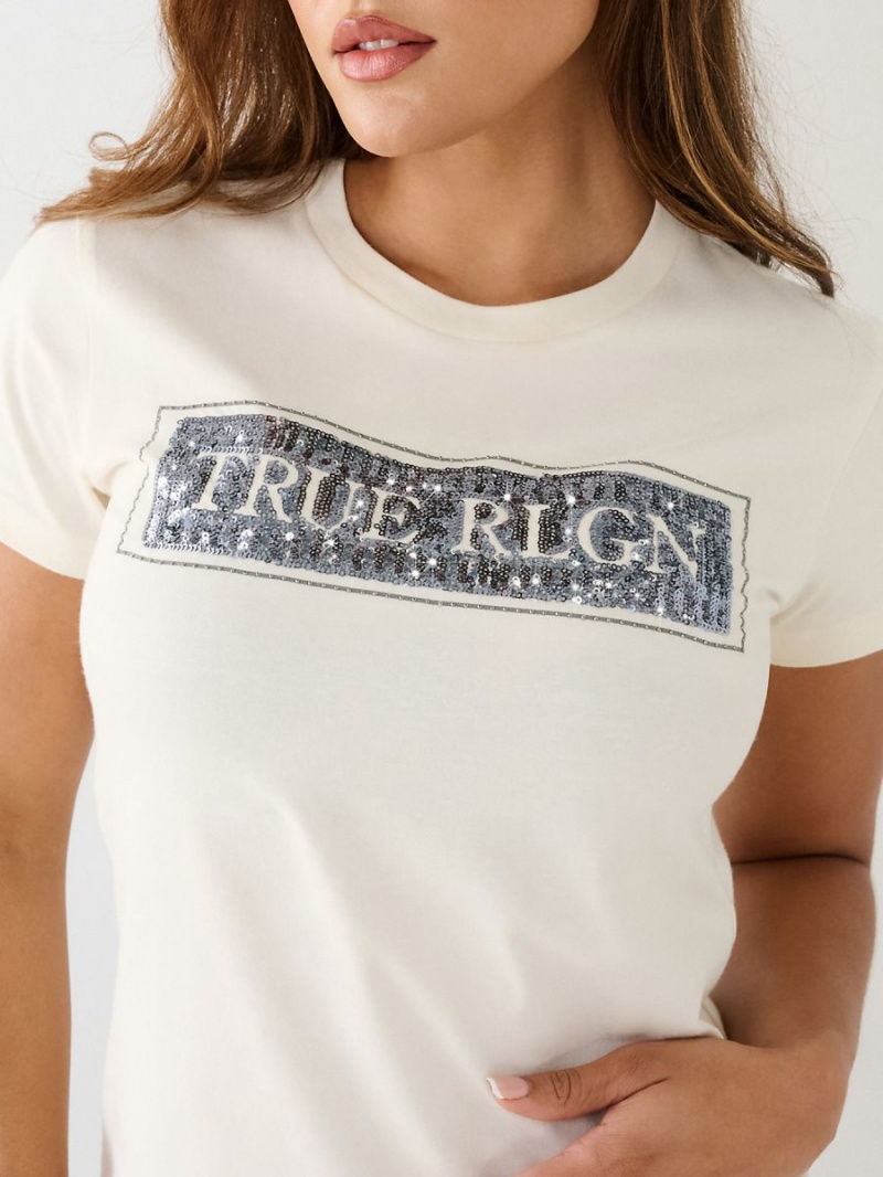 Camiseta True Religion Sequin Logo Blancas | 34DQISBUY