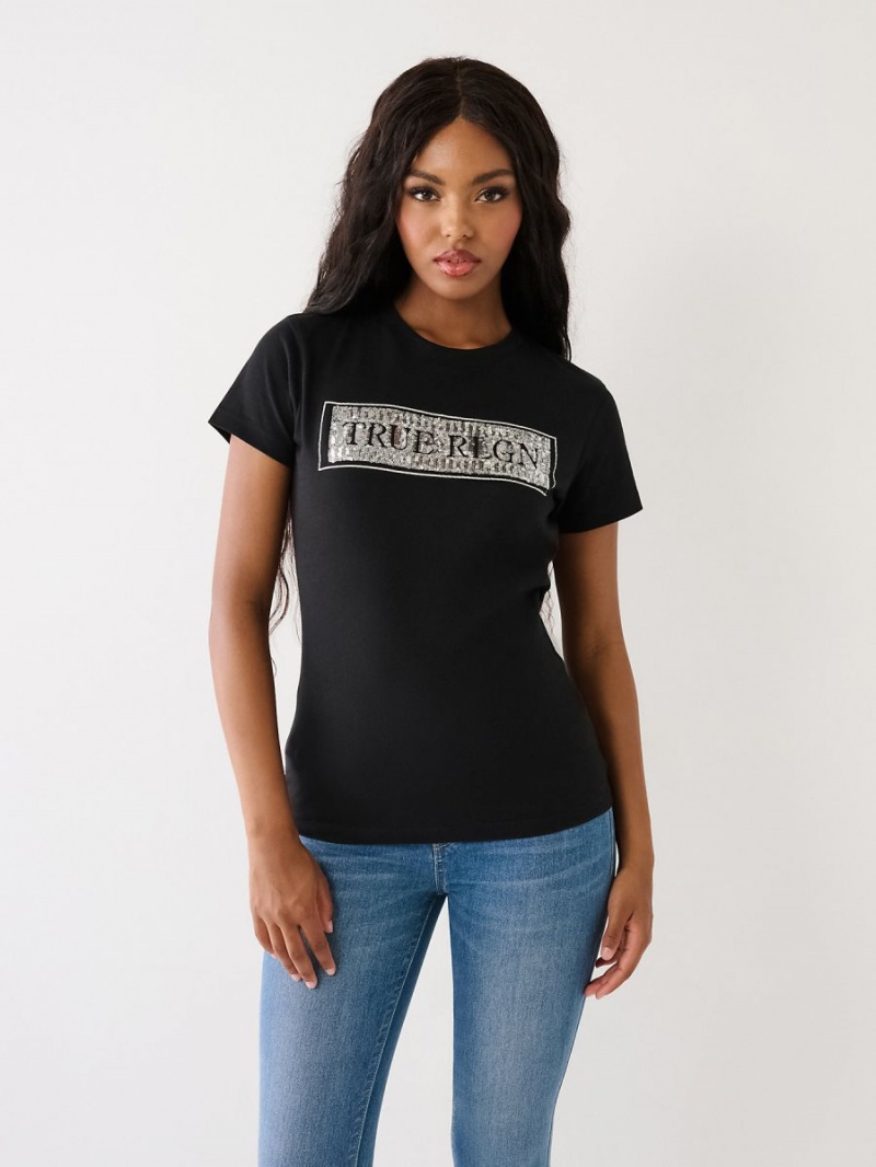 Camiseta True Religion Sequin Logo Negras | 73VWCPJEQ