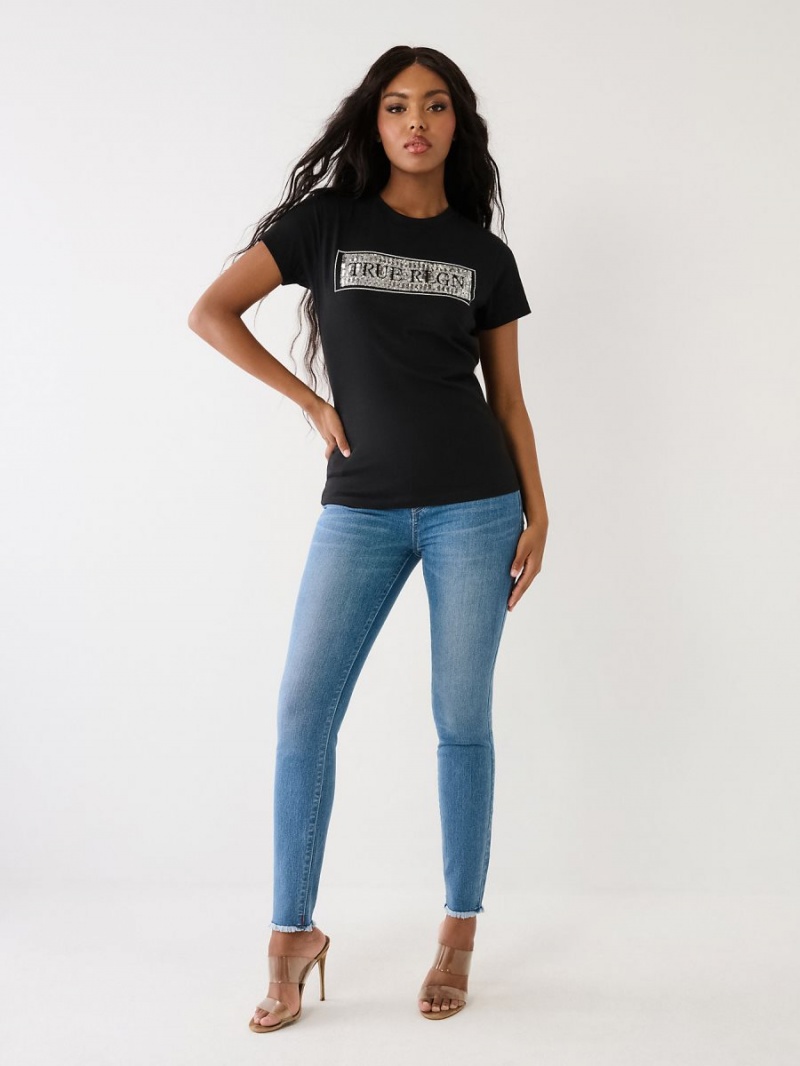 Camiseta True Religion Sequin Logo Negras | 73VWCPJEQ