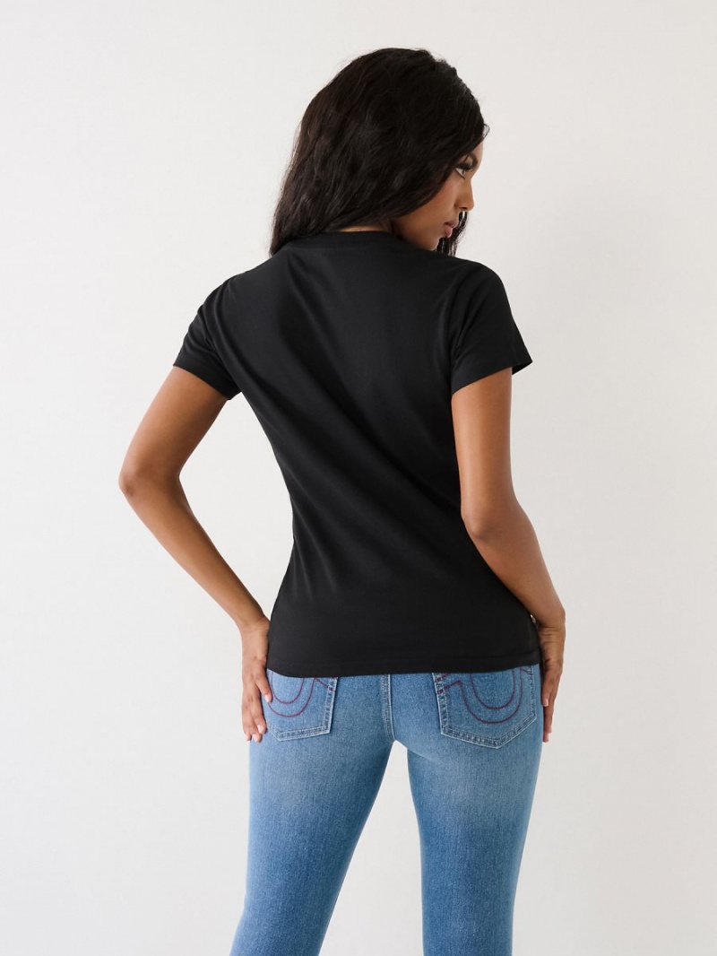 Camiseta True Religion Sequin Logo Negras | 73VWCPJEQ