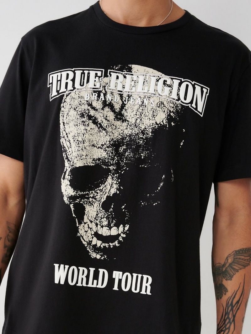 Camiseta True Religion Skull World Tour Relaxed Negras | 30ECLNDMZ