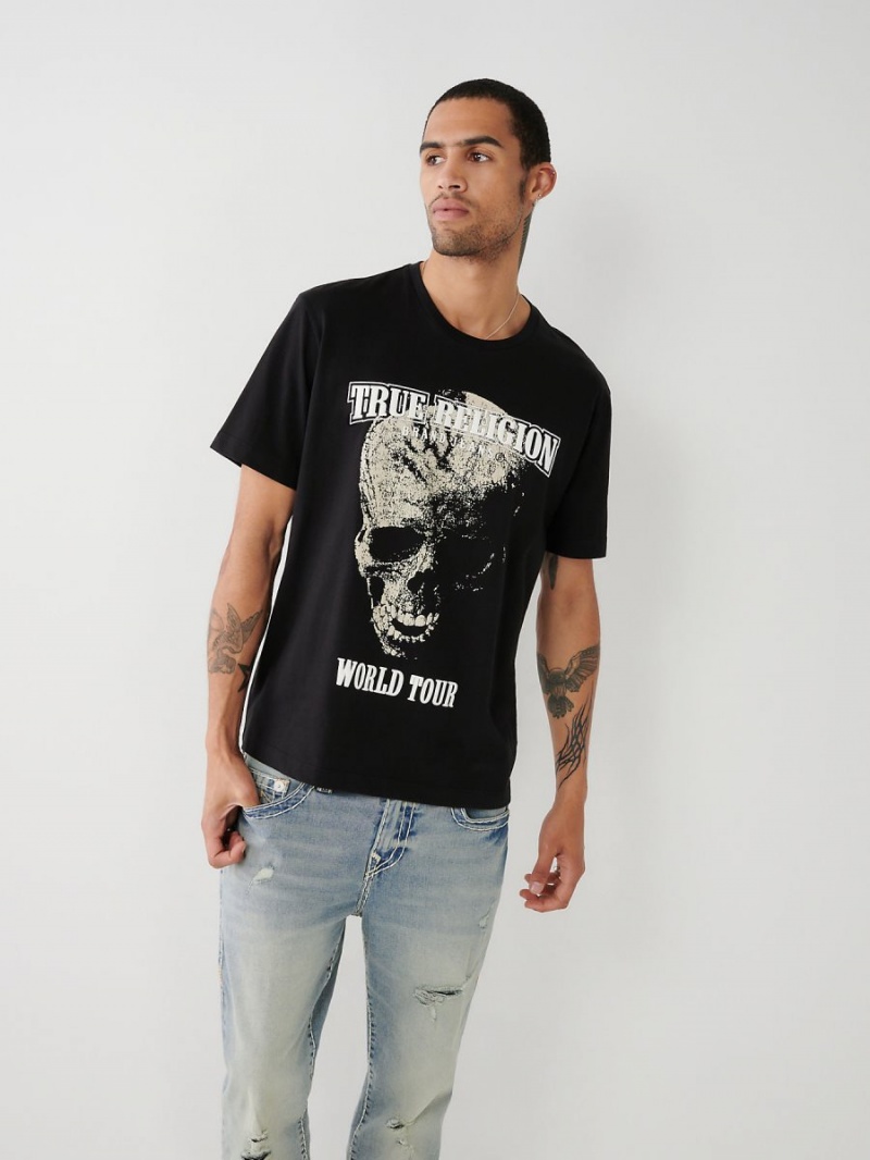 Camiseta True Religion Skull World Tour Relaxed Negras | 30ECLNDMZ