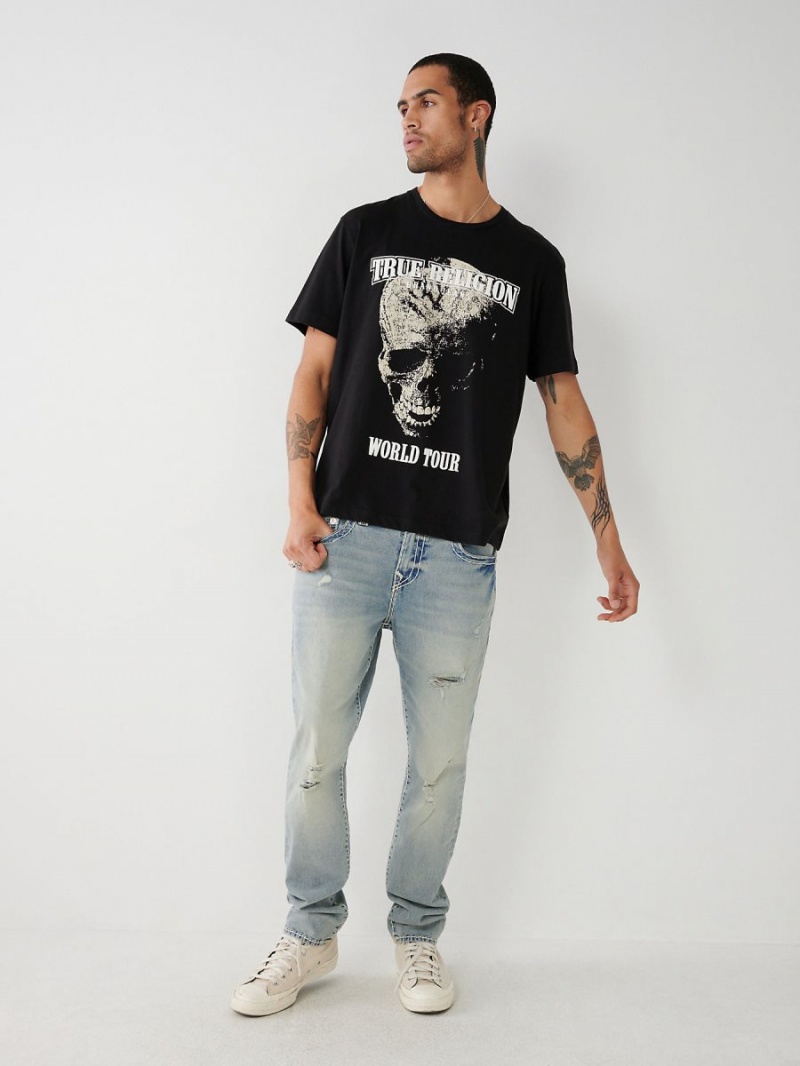 Camiseta True Religion Skull World Tour Relaxed Negras | 30ECLNDMZ