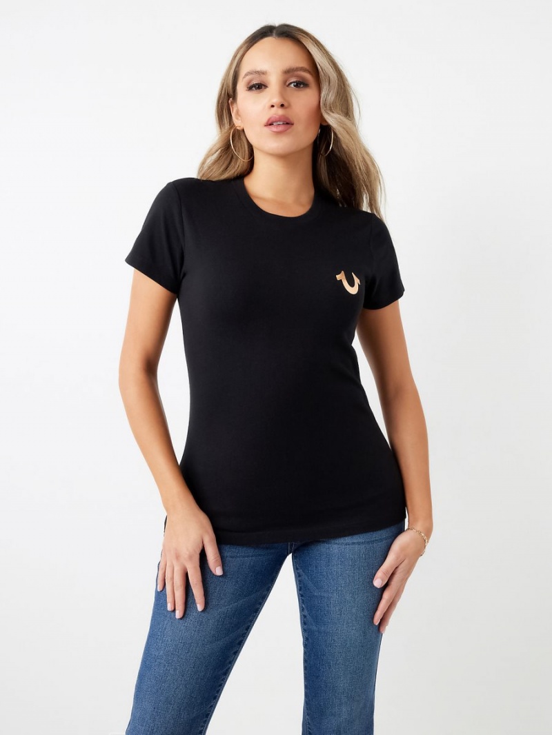 Camiseta True Religion Stud Location Estampadas Negras | 34GBKRYJX