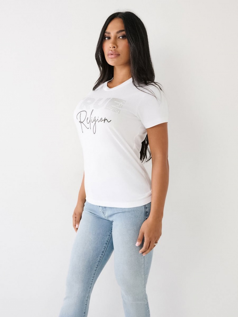 Camiseta True Religion Studded Logo Blancas | 16STPGMLR