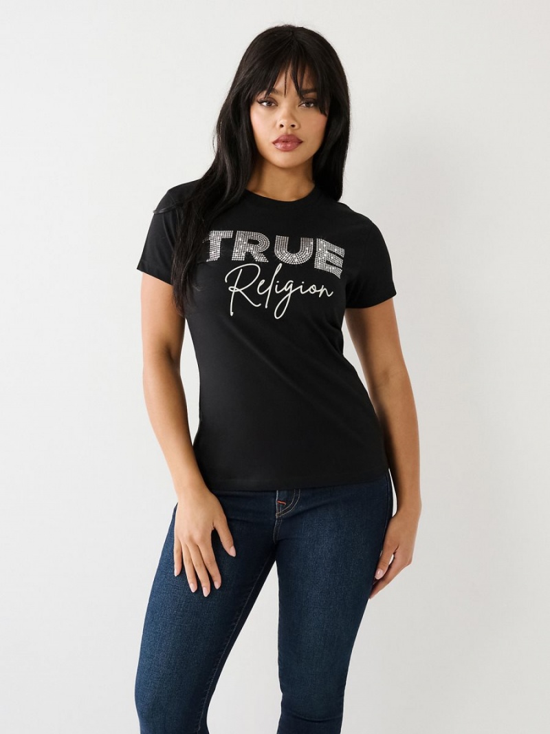 Camiseta True Religion Studded Logo Negras | 87JCRLXHM