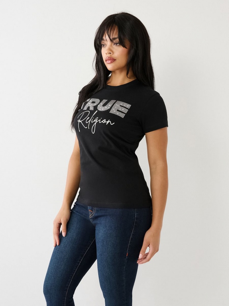 Camiseta True Religion Studded Logo Negras | 87JCRLXHM