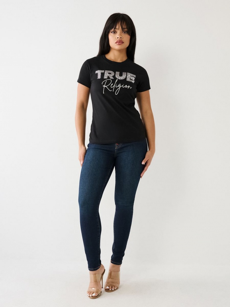 Camiseta True Religion Studded Logo Negras | 87JCRLXHM