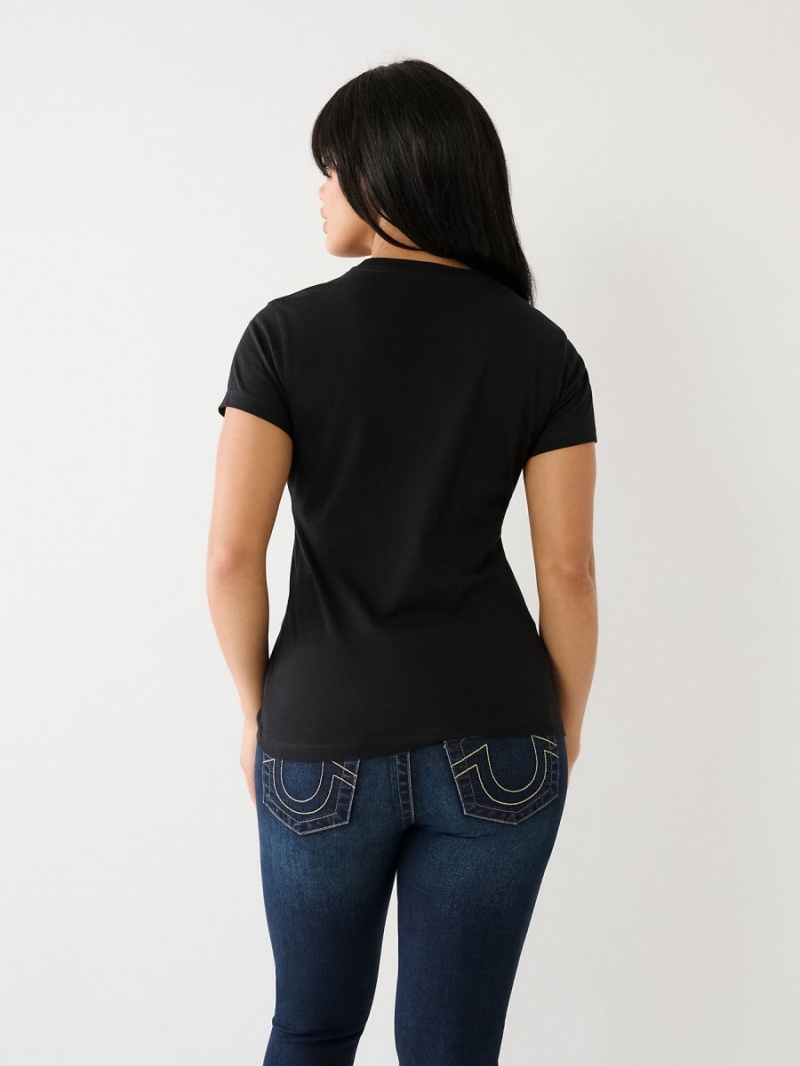 Camiseta True Religion Studded Logo Negras | 87JCRLXHM