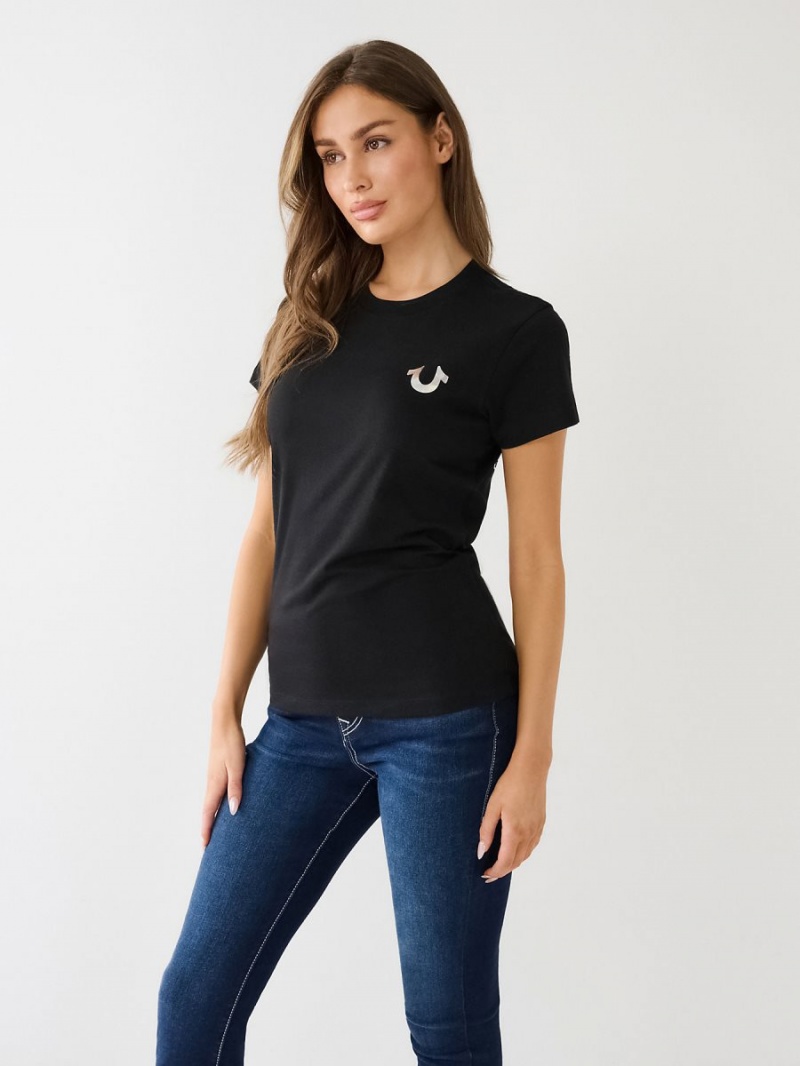 Camiseta True Religion Studded Logo Negras | 46BQSINJZ