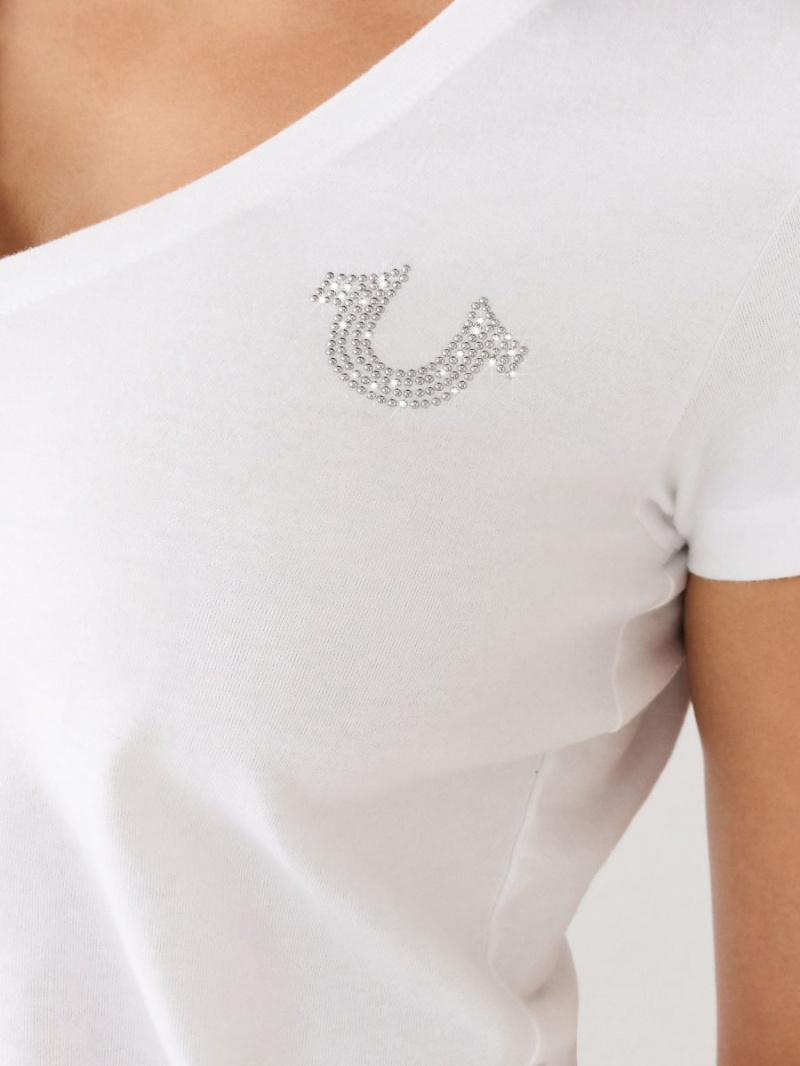 Camiseta True Religion Studded Logo V Blancas | 21CAIRUQV