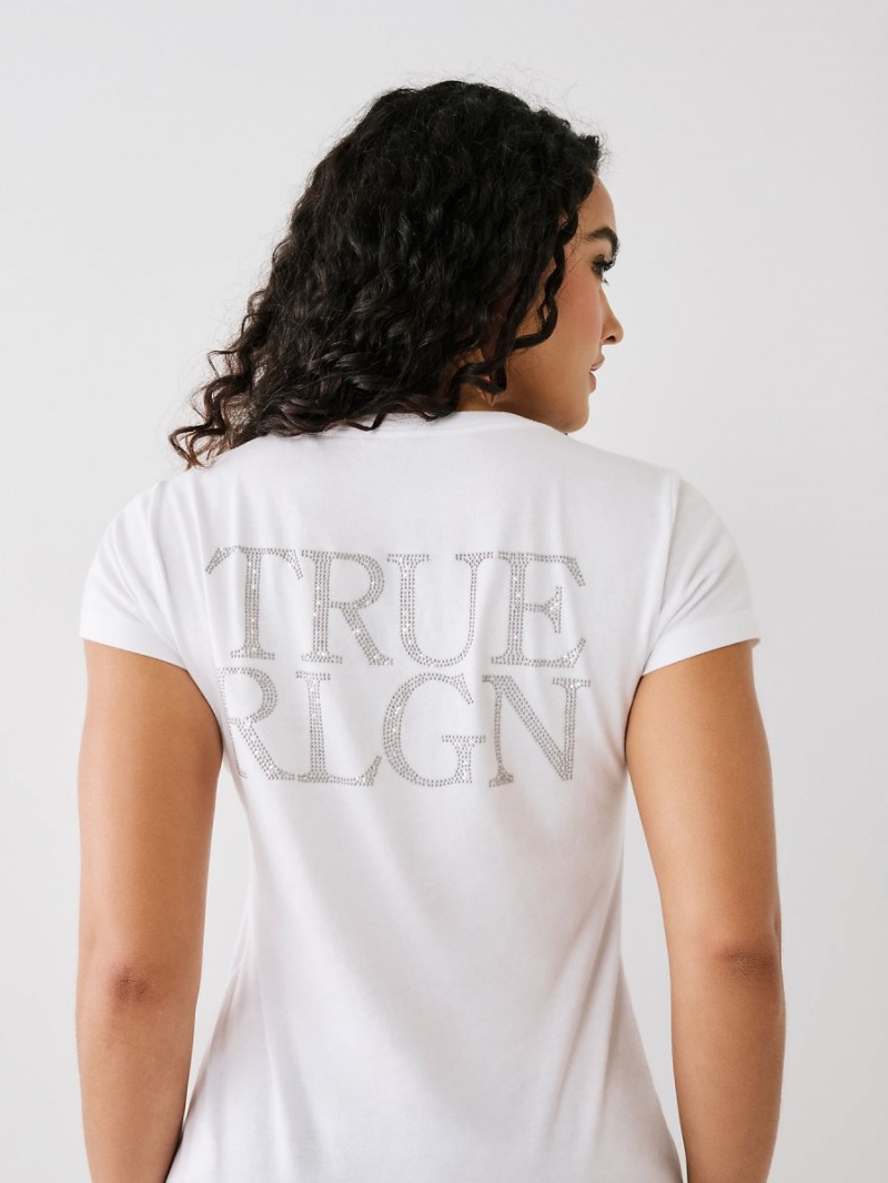 Camiseta True Religion Studded Logo V Blancas | 21CAIRUQV