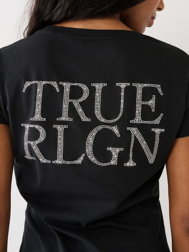 Camiseta True Religion Studded Logo V Negras | 73SOIYVEA