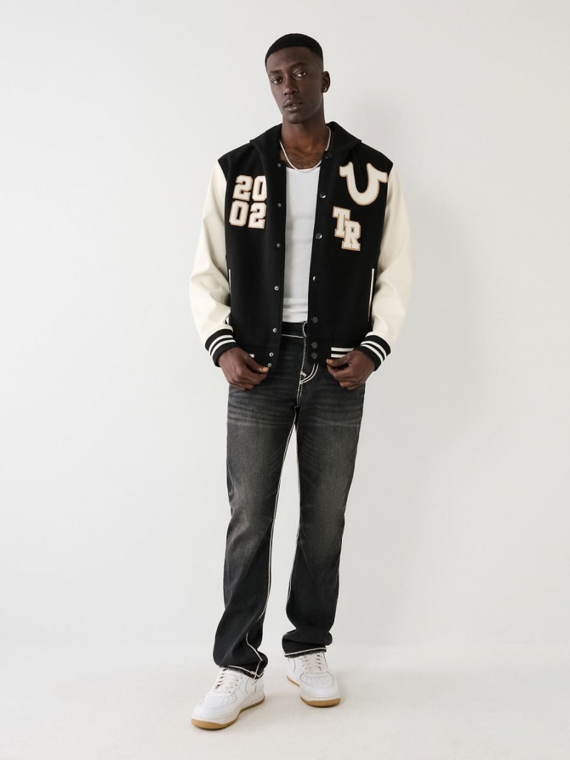 Chaqueta True Religion Encapuchado Varsity Negras | 46OEMJAUB