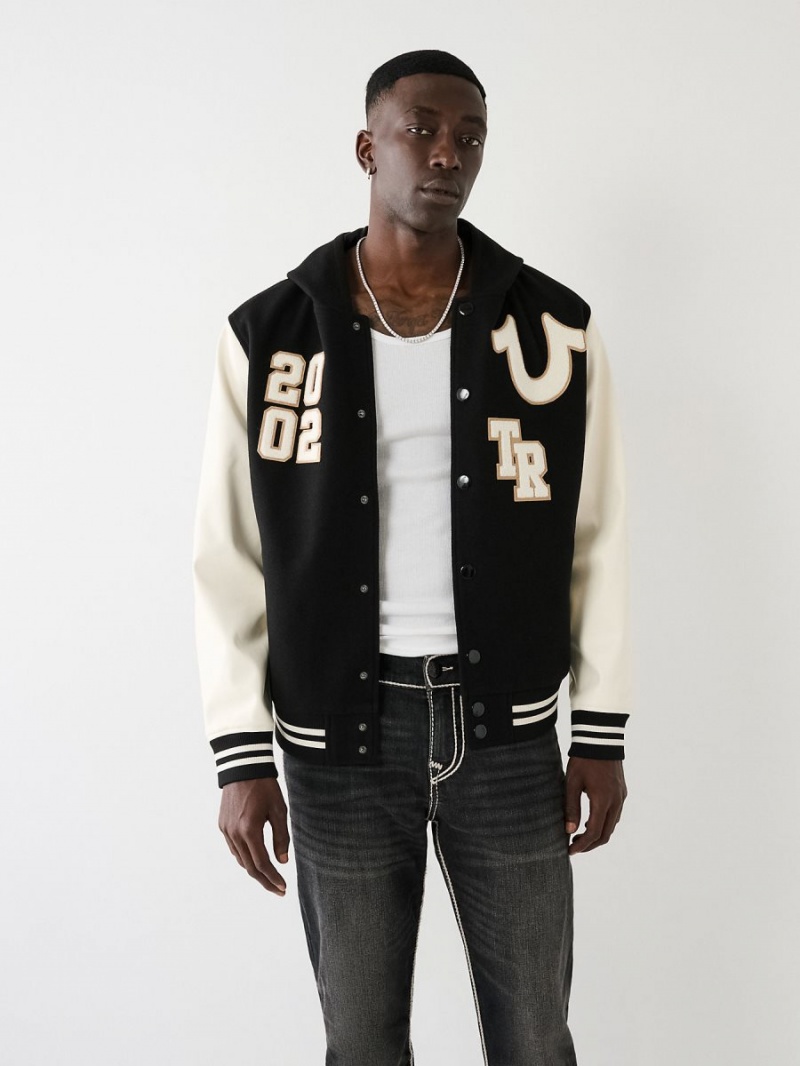 Chaqueta True Religion Encapuchado Varsity Negras | 46OEMJAUB