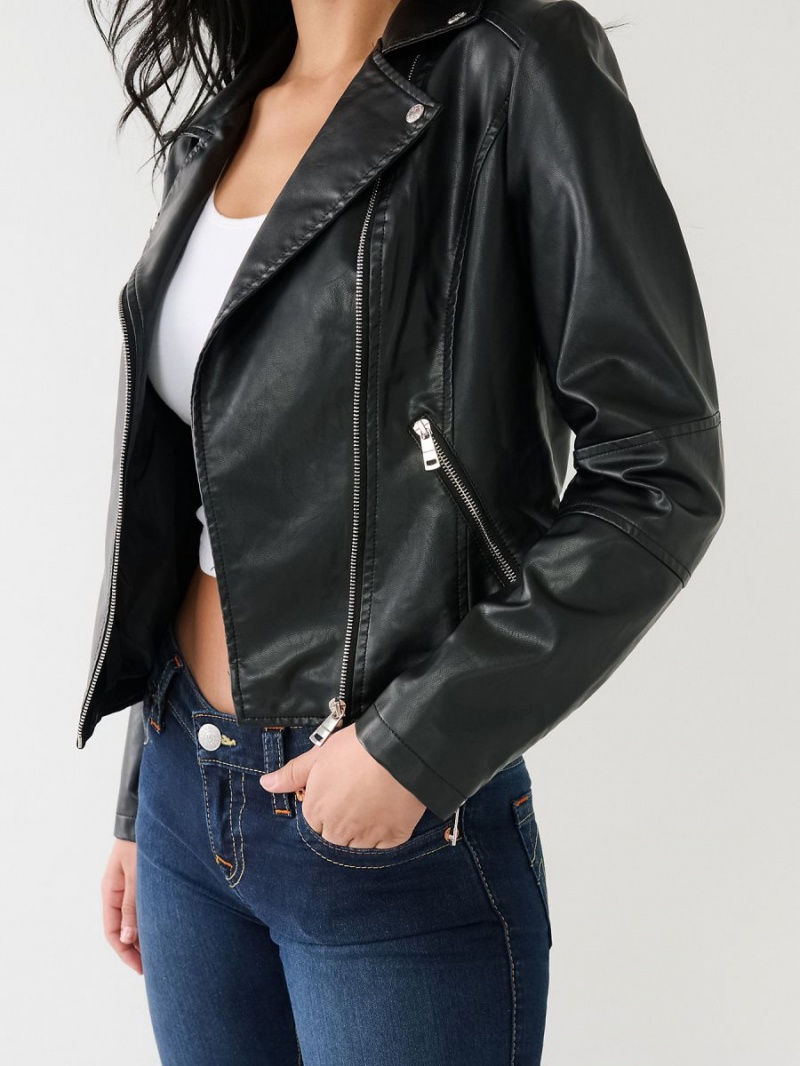 Chaqueta True Religion Faux Cuero Moto Negras | 19BWRGMPE