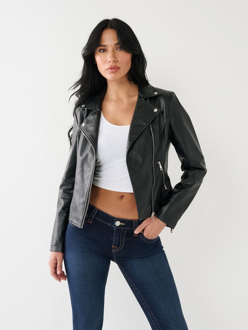 Chaqueta True Religion Faux Cuero Moto Negras | 19BWRGMPE