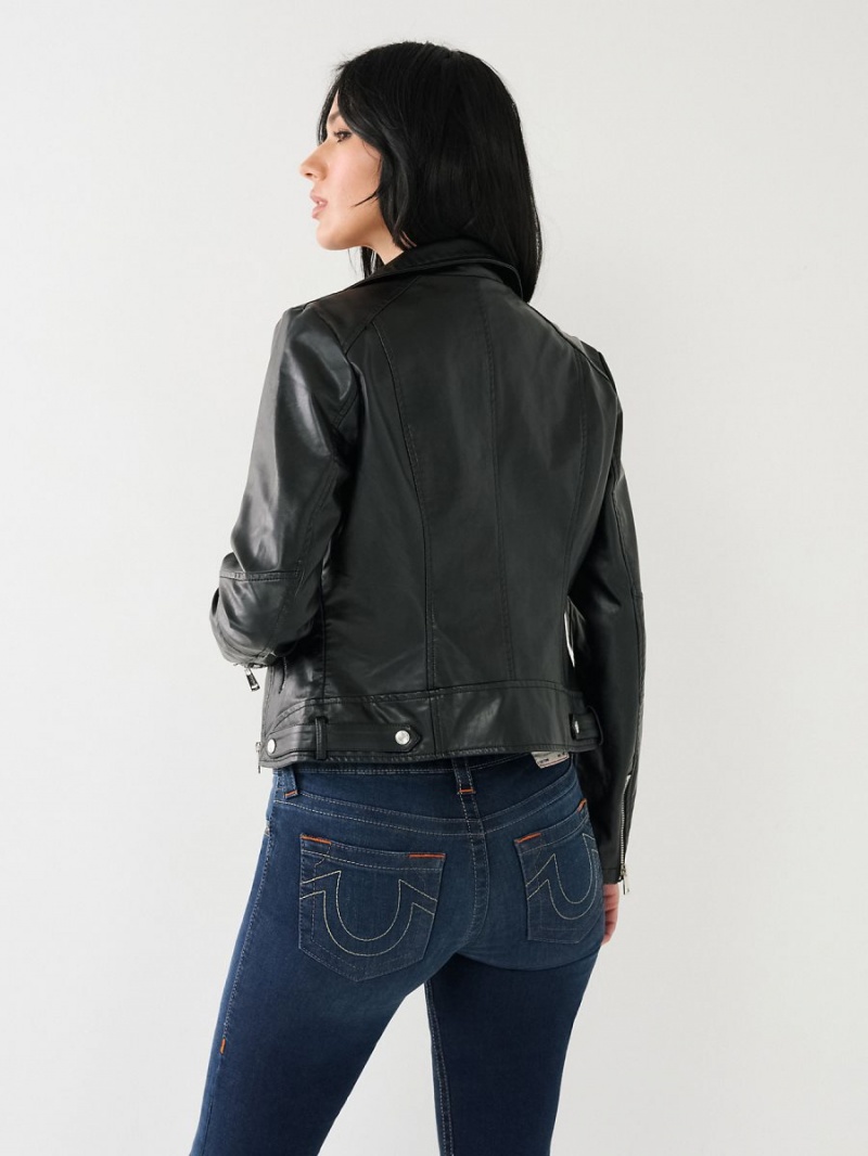 Chaqueta True Religion Faux Cuero Moto Negras | 19BWRGMPE