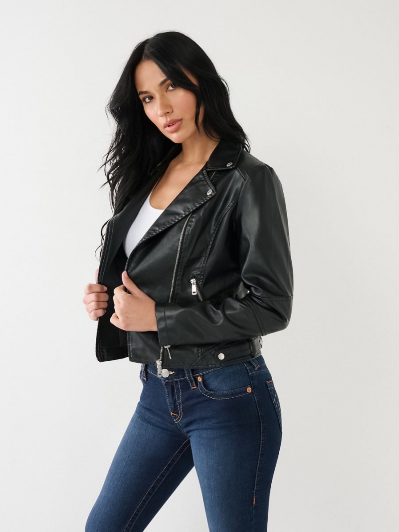 Chaqueta True Religion Faux Cuero Moto Negras | 19BWRGMPE