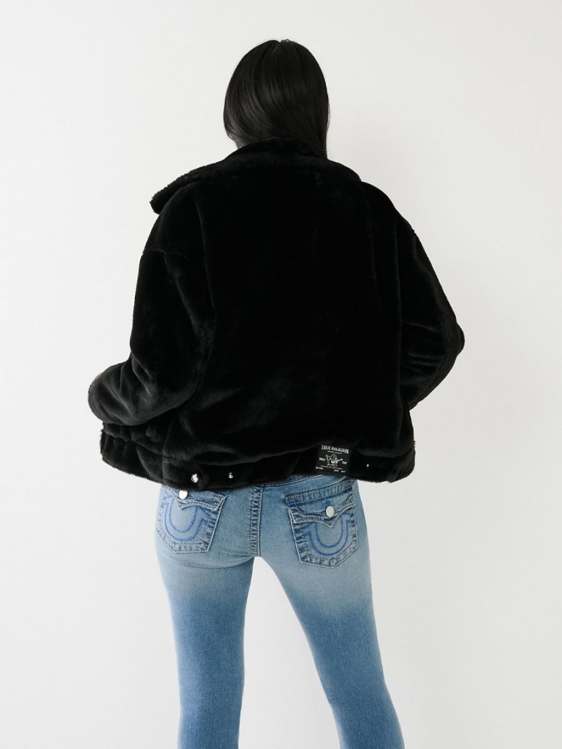 Chaqueta True Religion Faux Fur Trucker Negras | 07LVDJGSB